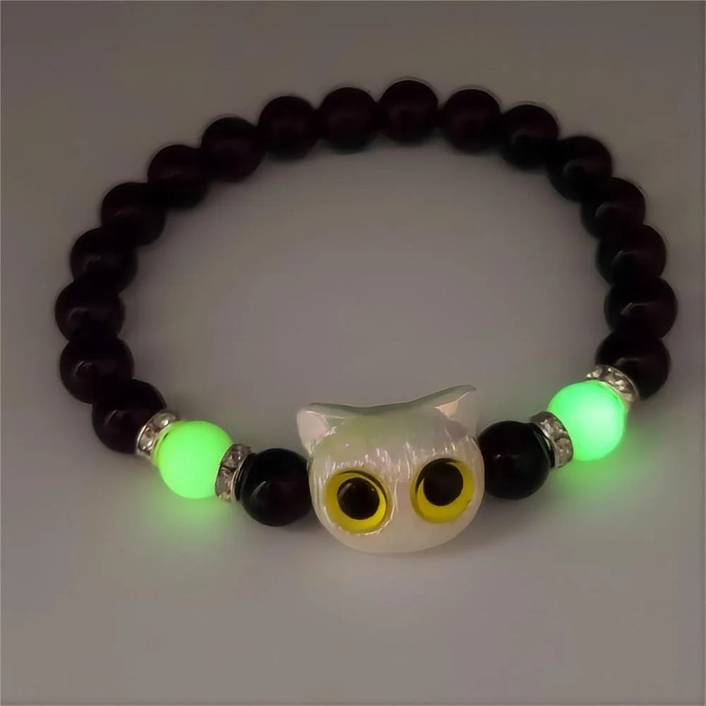 1 Paar passende Armbänder Pärchen Damen Herren Leuchtende süße Katze Freundschaftsarmband Schwarz-Weißer Katzenkopf Perlenstrang Armband