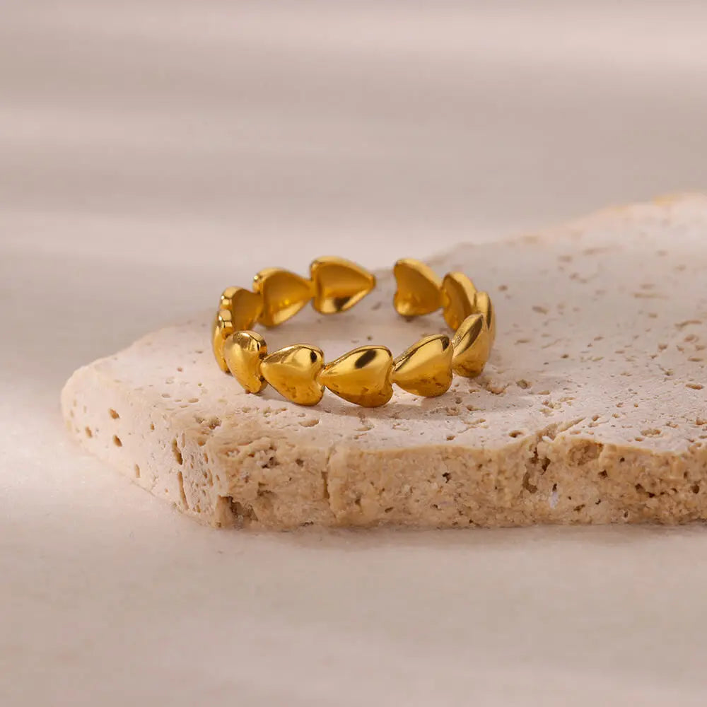Edelstahl Herzringe für Damen, verstellbarer, goldfarbener Herzring, Hochzeitspaar, Weihnachtsgeschenke, Partygeschenke