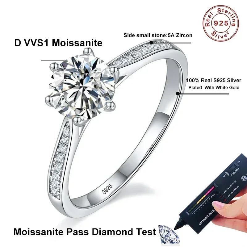 NeeTim 0.5-2ct Moissanit Ehering für Damen Sterling Silber Runder Brillant Diamant Solitär Verlobungsringe Zertifiziert