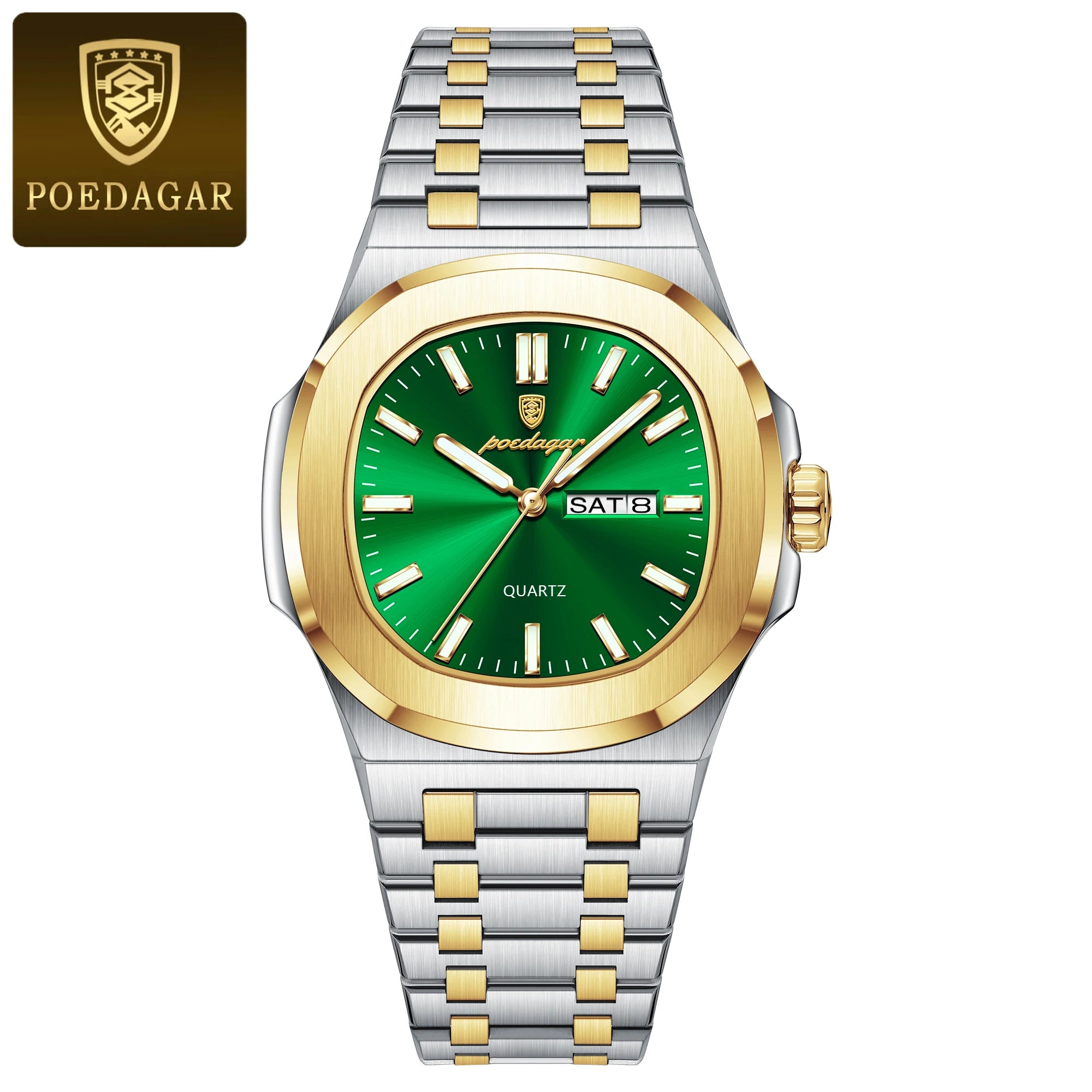 POEDAGAR Reloj de Pulsera Casual de Moda para Hombres Fecha y Día Acero Inoxidable Reloj de Hombre Luminoso Impermeable Lujo Cuarzo Relojes de Hombre+Caja