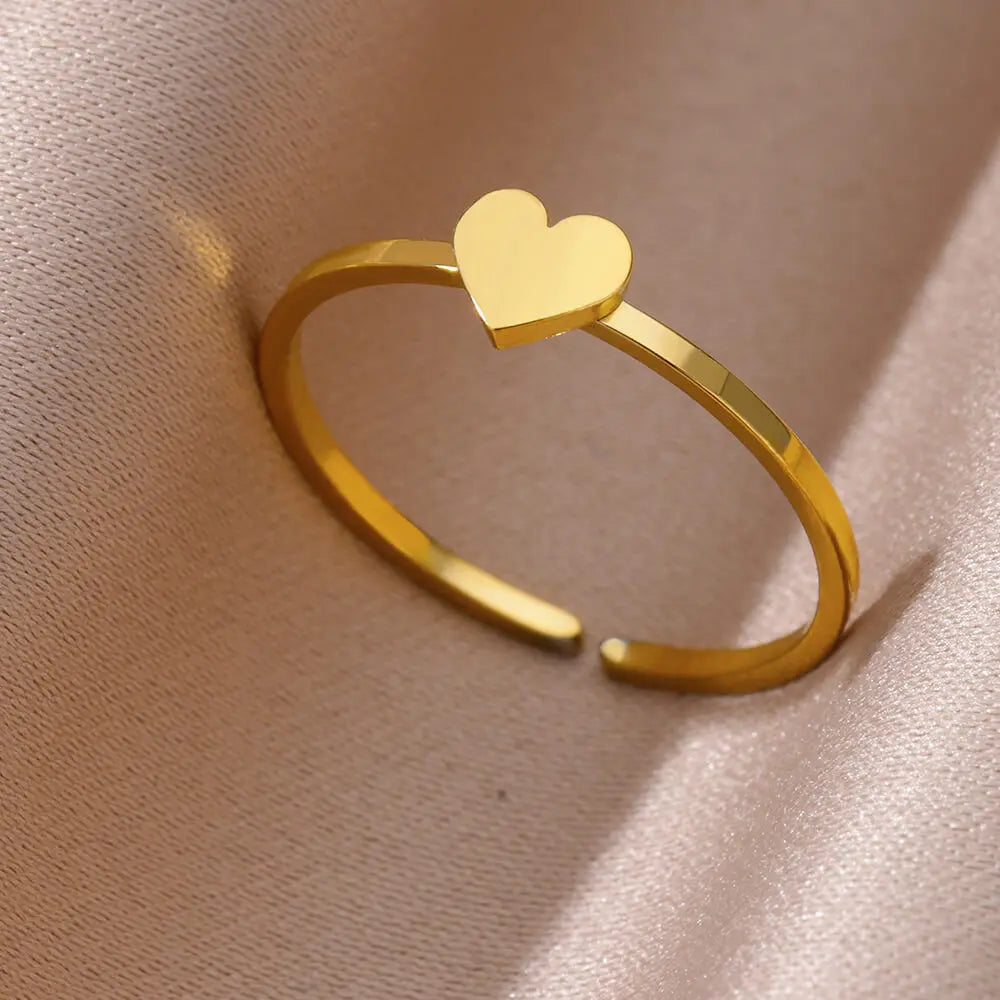 Edelstahl kleine Herzringe für Frauen Vintage Gold Farbe Kreuz Öffnung Geometrischer Ring Mode Hochzeit Schmuck Geschenk 2024