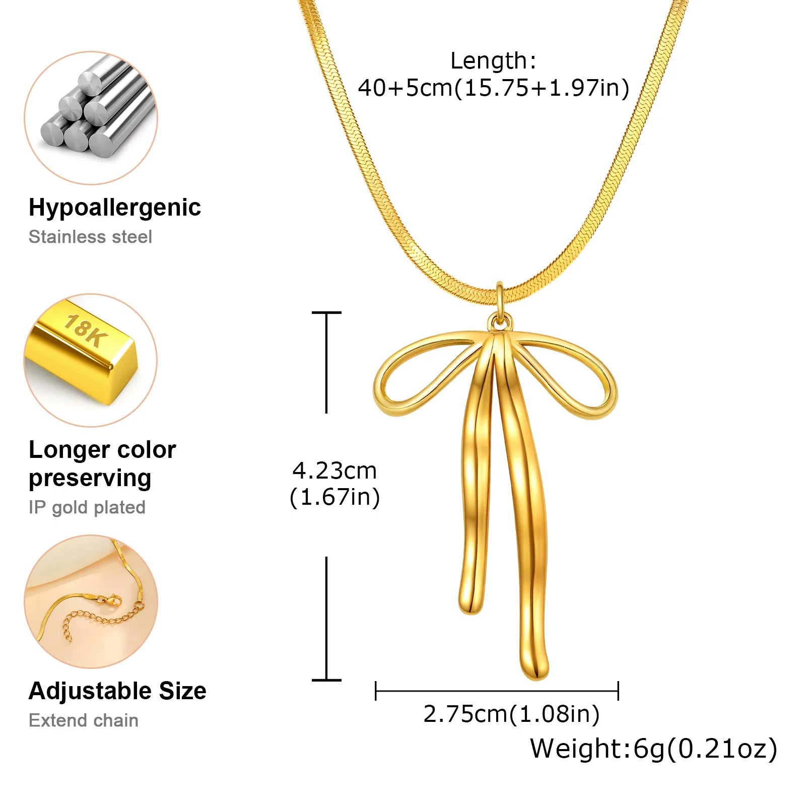 Charms Bow Necklace For Women, Bowknot Chain Choker Necklace, Stainless Steel Thin Link Exquisite Party Jewelry