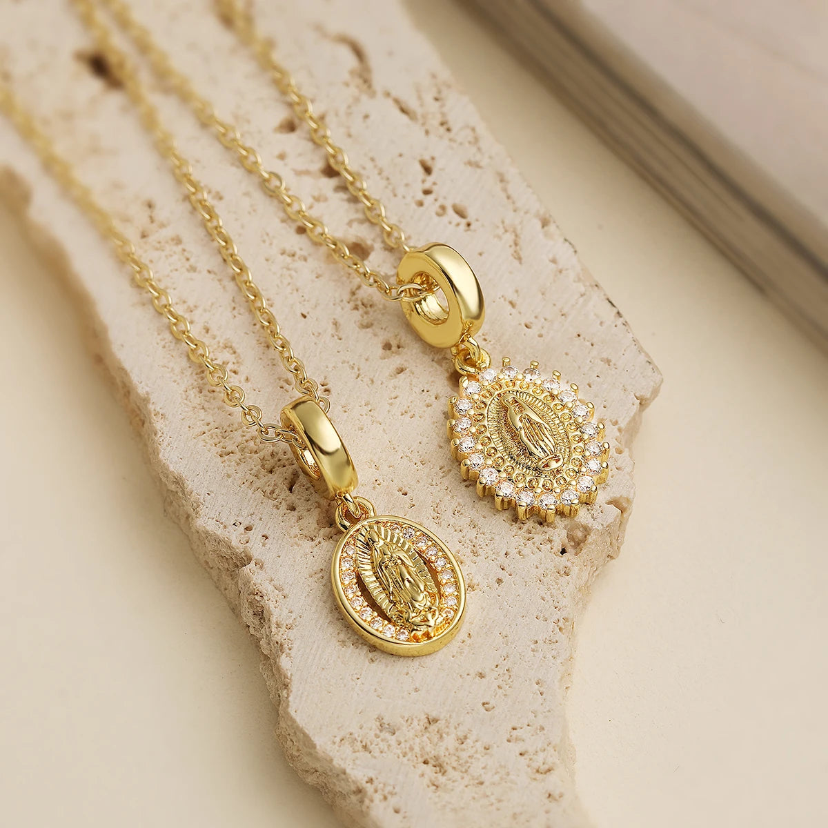 NEWBUY Trendy Gold Color Shiny AAA CZ Zircon Virgin Mary Pendant Necklaces For Women Gift