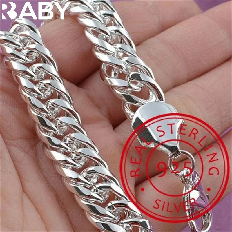 Edles 925er Sterlingsilber Quadratisches Massives Kettenarmband für Frauen Männer Charm Party Geschenk Hochzeit Modeschmuck Kostenloser Versand