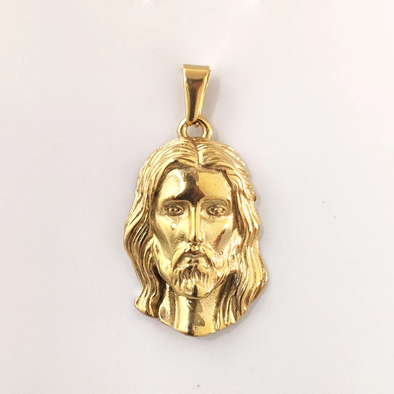 Colgante de Jesús de acero inoxidable chapado en oro de 18 quilates estilo Hip Hop de moda para mujeres y hombres, perfecto para atuendos diarios y estilos de conciertos