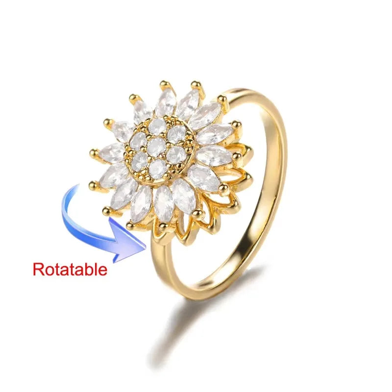 Rotierender Sonnen-Opal-Ring für Damen, Edelstahl, Retro-Charme, verstellbare offene Ringe, Party-Schmuck, Geschenk für die beste Freundin, Bijoux Femme