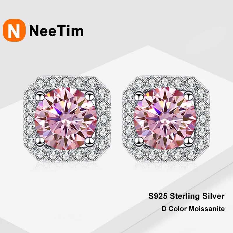 NeeTim 0.5ct 1ct Rosa Moissanit Ohrstecker für Damen 925 Sterling Silber Schwarz Blau Grau Funkelnde Labor Diamant Ohrringe