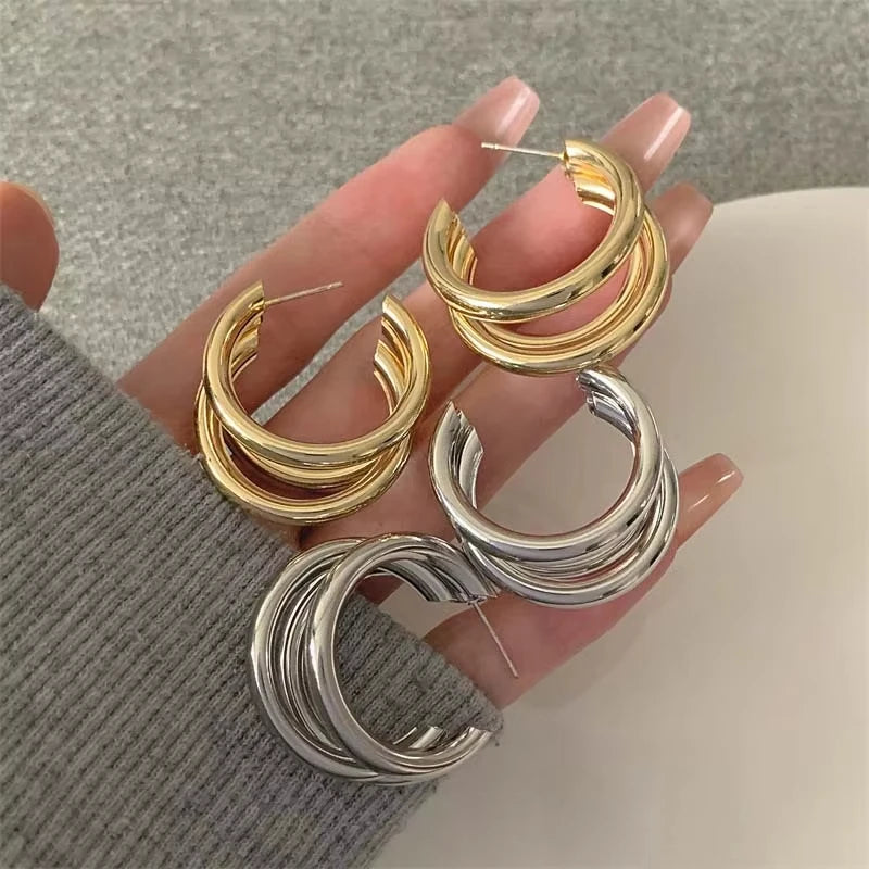 Pendientes de aro coreanos dorados para mujer, de metal, elegantes, vintage, geométricos, llamativos, de lujo, para fiesta 2025, nuevo regalo de joyería