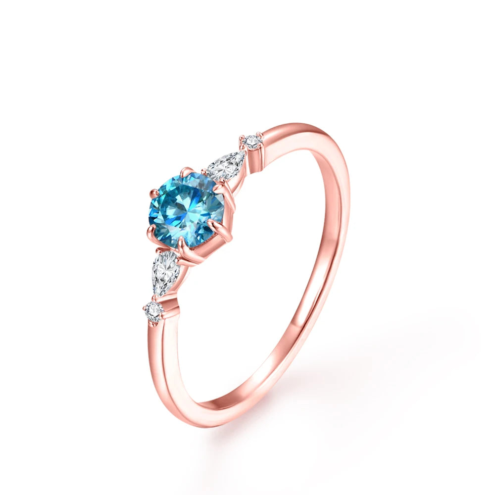 MINTYBOX Nuevo anillo de moissanita azul colorido talla redonda D de 0,5 ct para mujer, oro macizo de 10K 14K 18K, joyería de Halloween, fiesta