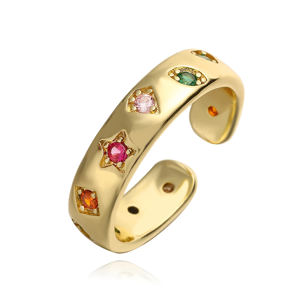 NEWBUY 2024 Neue Mode Goldfarbene Bunte AAA Zirkonia Inlay Schmuck Offenes Design Eheringe Ringe für Frauen Mädchen