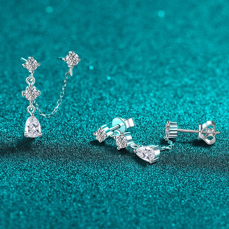 NeeTim Voll-Moissanit-Ohrstecker-Kettenohrringe für Damen Funkelnde Labor-Diamantohrringe 925 Sterling Silber Damen-Ohrringe Schmuck