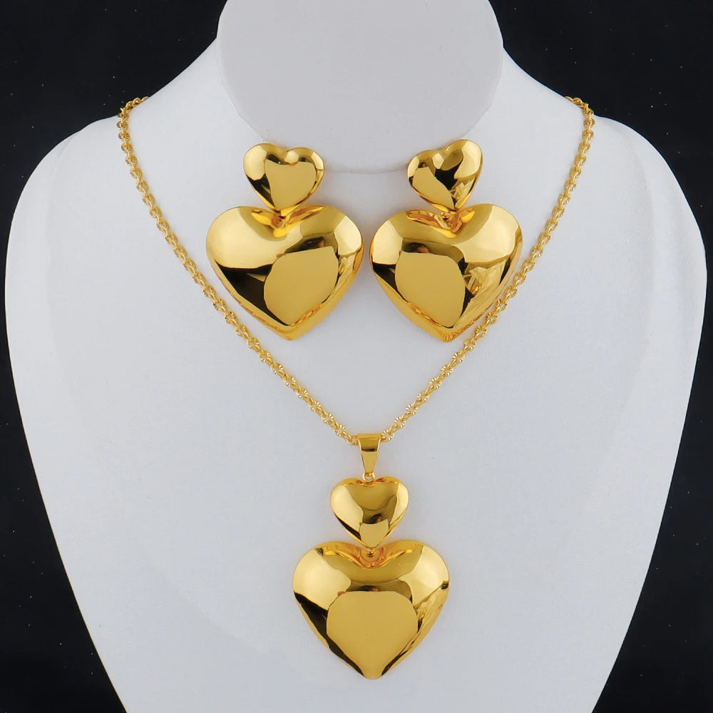 Herzförmige Ohrringe aus goldfarbenem Metall, 24 Karat vergoldet, schlichte Mode-Halskette mit Schlüsselbein-Kette, exquisite Weihnachtsgeschenke
