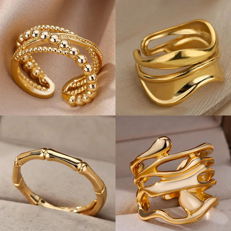 Edelstahl Bambus-Gelenkringe für Damen Herren Silberfarbe Offen Verstellbar Männlich Weiblich Verlobung Ehering Schmuck