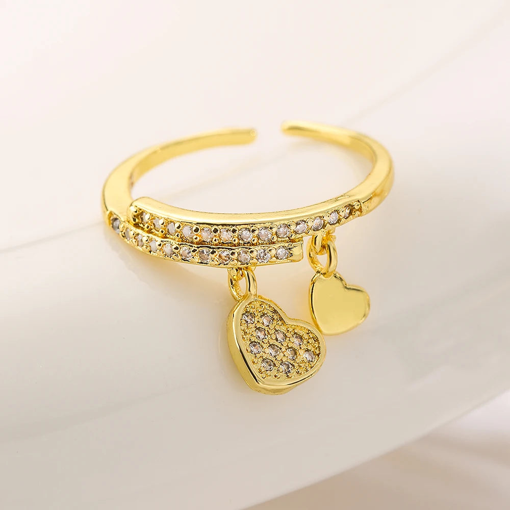 NEWBUY Einzigartiges Design Herzschloss Liebes-Offenringe Für Frauen Mädchen Goldfarbe Hochwertiger Verlobungsschmuck Femme Bijoux