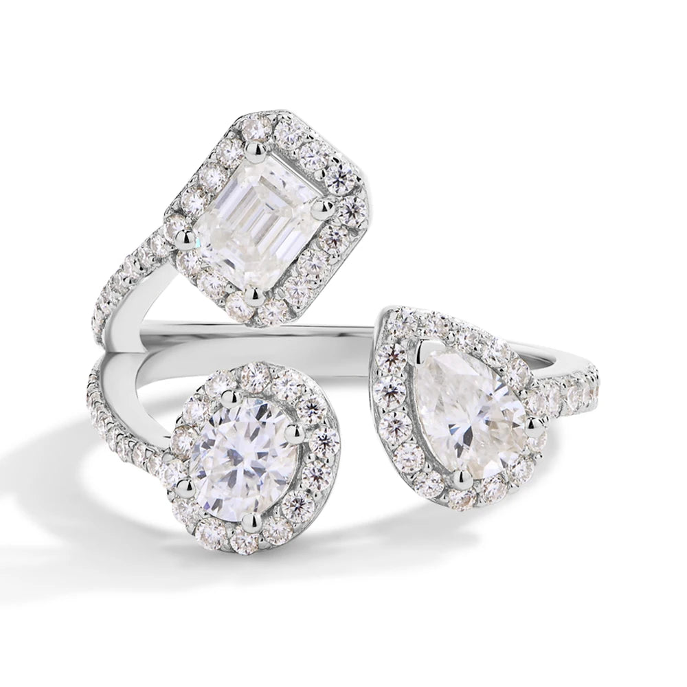 MINTYBOX Anillo de Tres Piedras de Diamante de Laboratorio Plata de Ley 925 Anillos de Moissanita para Mujer Chapado en Oro de 18K Regalo de Compromiso para Fiesta