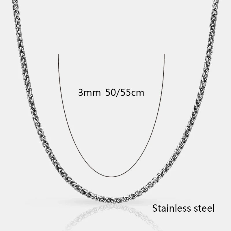 Diseño de collar de cadena de trigo de acero inoxidable hipoalergénico de gran venta para hombre con chapado en oro de 18k