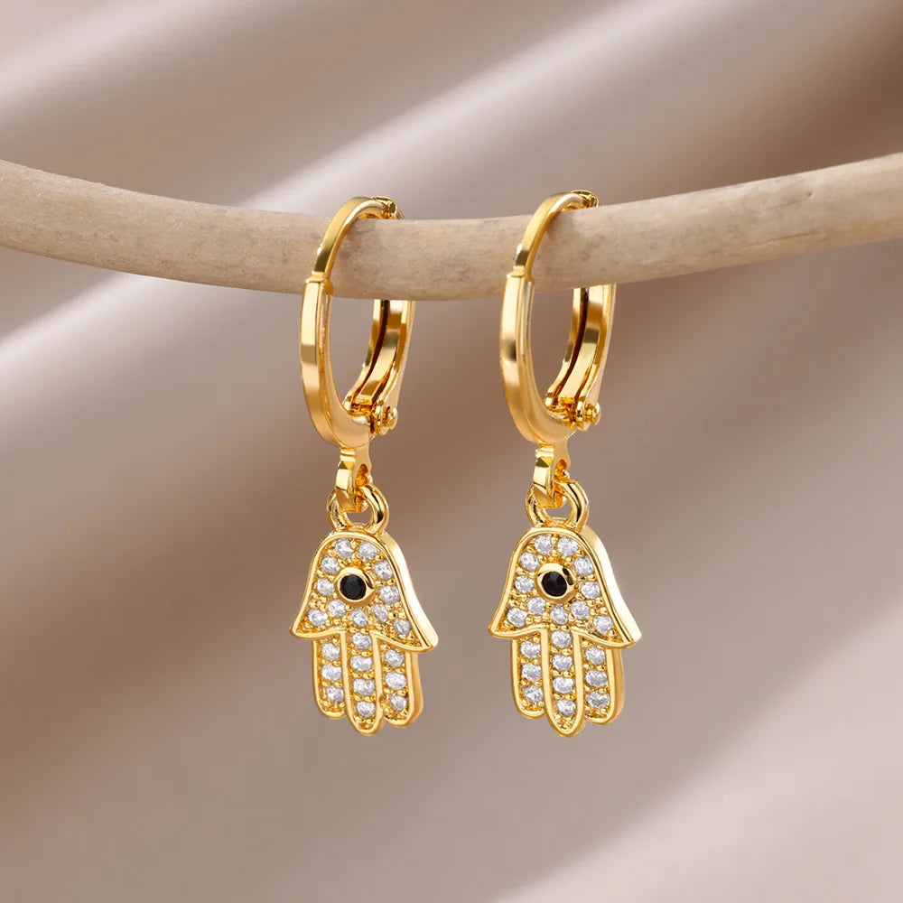 Neu Zirkon Evil Eye Ohrringe für Frauen Goldfarbe Edelstahl Ohrring Hochzeit Ästhetischer Vintage Schmuck Geschenk Brincos