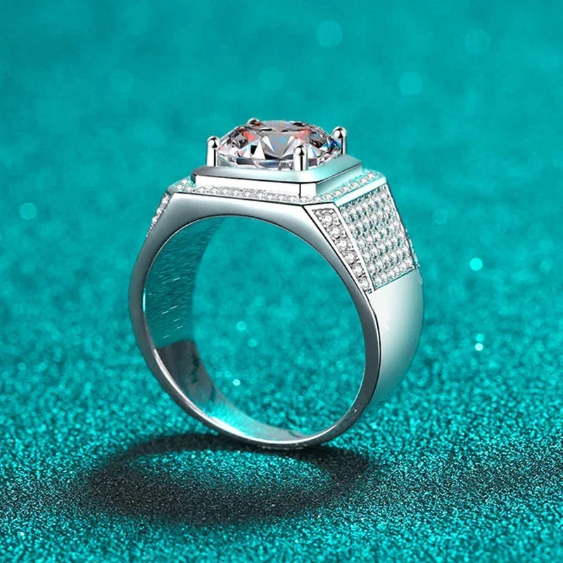 NeeTim D Color 10 Karat Moissanit Ring für Herren S925 Sterlingsilber mit Weißgold plattiert Luxus Herren Hochzeitsring Feiner Schmuck