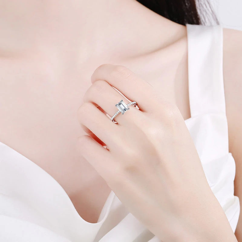 NeeTim 1CT 2CT Smaragd-Radiant-Cut Moissanit-Ring für Damen Verlobung Hochzeit Labor Diamant Sterling Silber 925 Ringe Schmuck