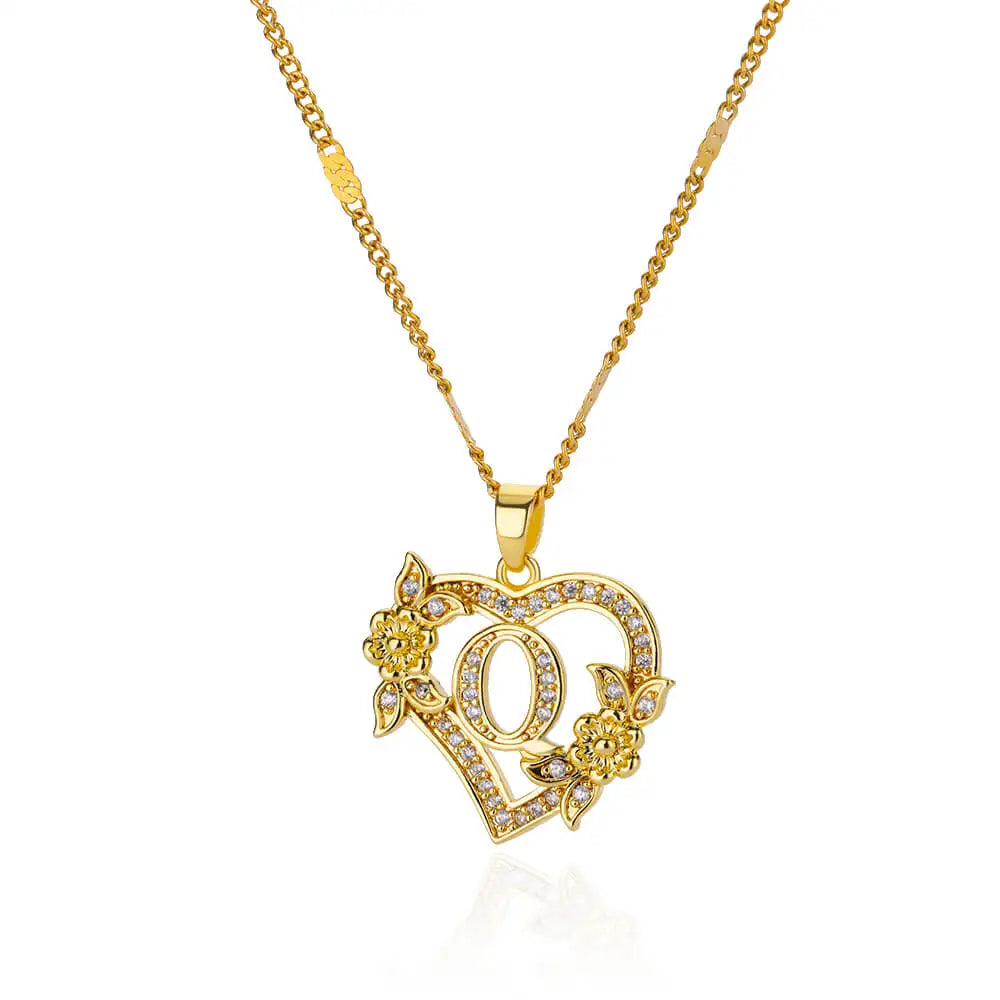 Zircon Flower Initials Necklaces For Women Stainless Steel Heart Gold Color Letter Chain Collar 2025 New Trend Wedding Jewelry