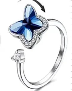 SMJEL Fidget Spinner Ring Anxiety for Women Multiple Crystal Flower Eye Butterfly Animal Ring Rotate Anti Stress Wedding Jewerly