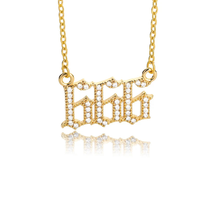 111 222 333 444 555 666 777 888 999 Necklaces For Women Gold Color Stainless Steel Zircon Angel Number Pendant Necklace Jewelry