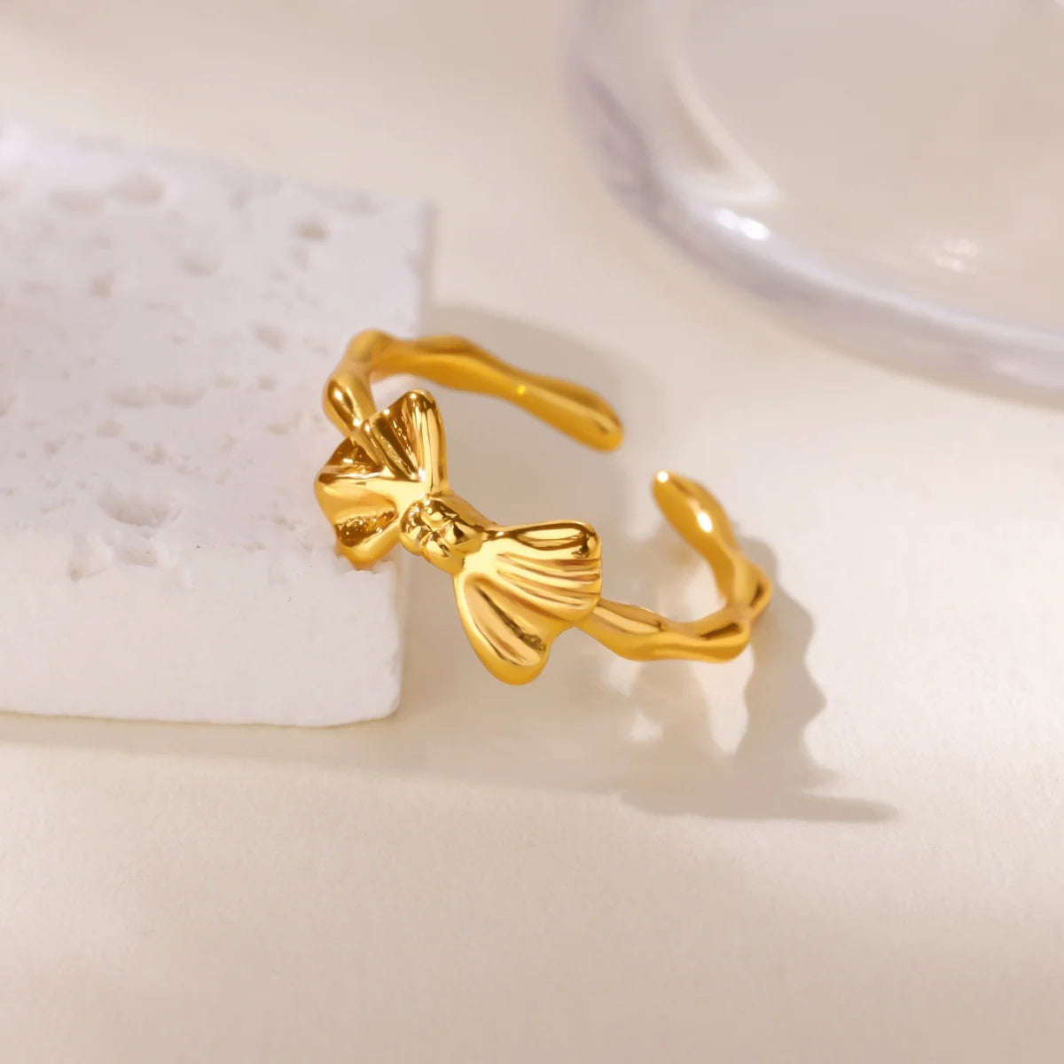 Edelstahl-Schmetterlings-Schleifenringe für Frauen Mode Zirkon-Herz-offener Ring Trendiger ästhetischer Schmuck Party Hochzeitsgeschenk