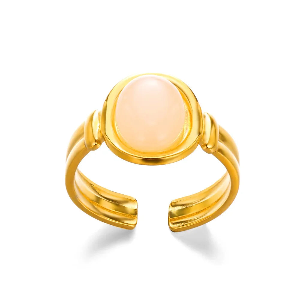 Vintage Grüne Stein Offene Edelstahlringe Für Frauen Mode Goldfarbe Blume Zirkon Ring Schmuck Ästhetische Anillos Geschenk
