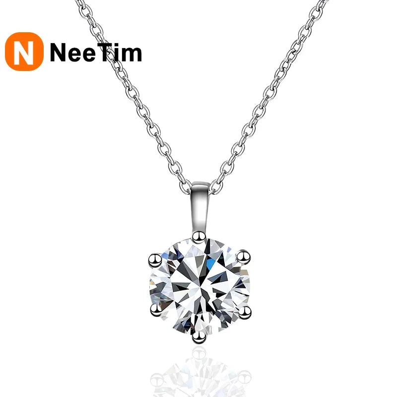 NeeTim 2.0ct VVS1 D Color Moissanite Necklace 925 Soild Sterling Silver Chain with Certificate Fine Jewelry for Woman