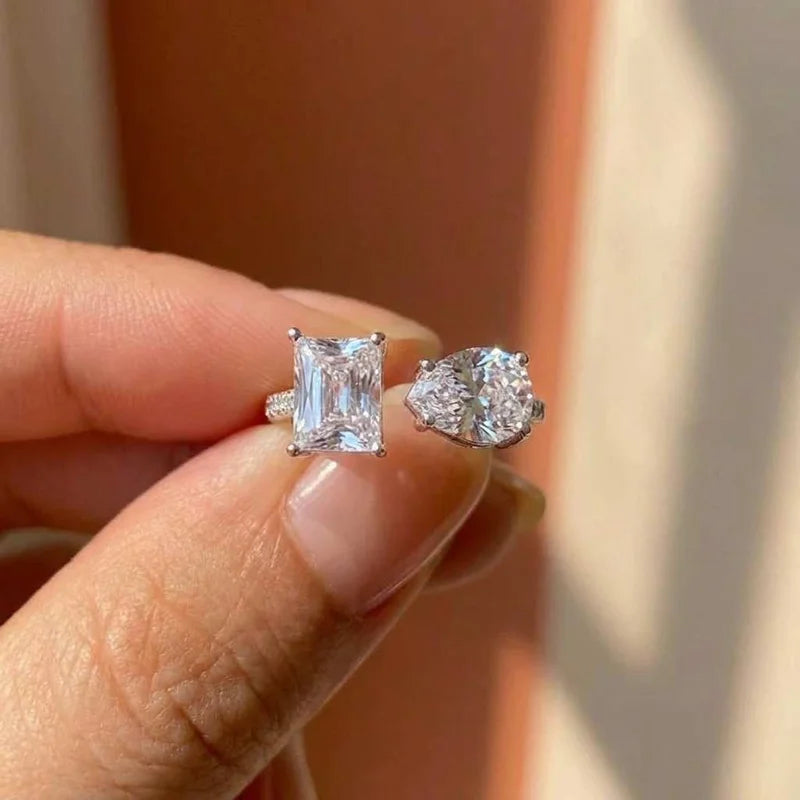 Heiß Neu 925 Sterling Silber Tropfen Smaragd Schliff Simulierte Diamant Hochzeitsfeier Vintage Verstellbarer Ring Edelschmuck Geschenke