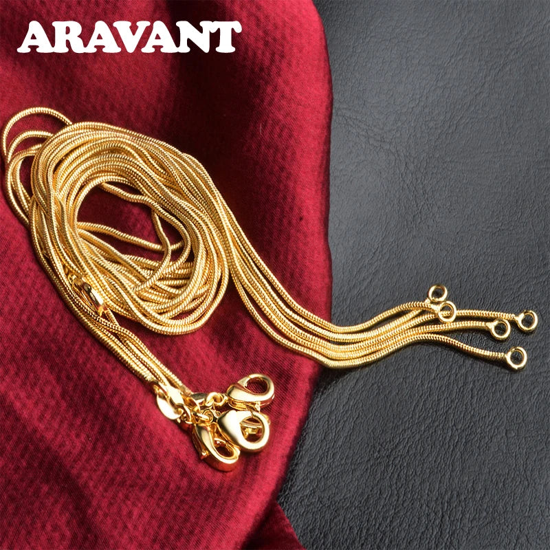 Aravant Collar de cadena de serpiente de plata de ley 925 y oro de 18 quilates de 1 mm y 45-75 cm para mujer, joyería de moda para fiestas y bodas