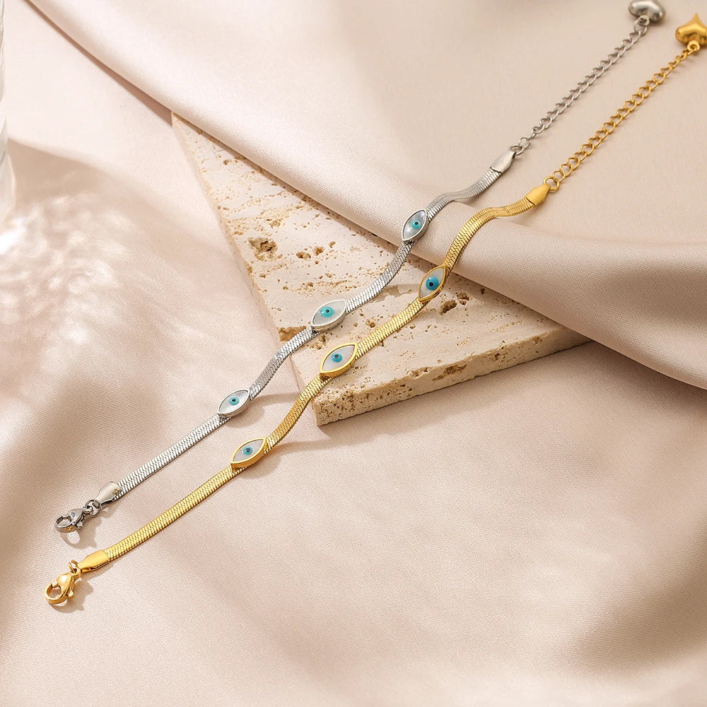 NEWBUY Hochwertiger, lichtechter 316L Edelstahl Schmuck Gold/Silber Farbe Evil Eye Choker Kette Armband für Frauen Mädchen Geschenk