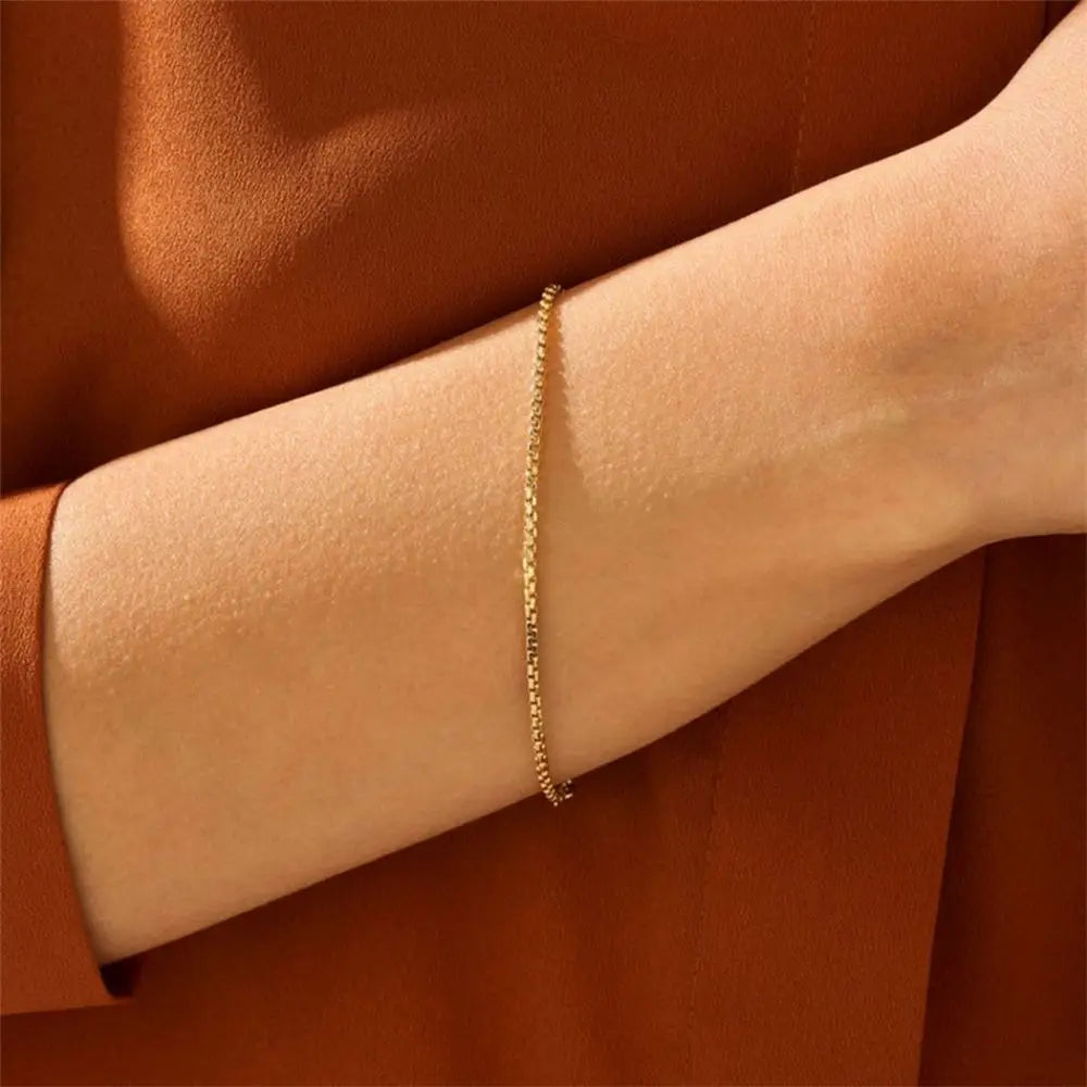 SUNIBI 2MM Simple Box Chain Bracelets for Women Gold Color Stainless Steel Classic Bracelet Minimalism Gifts Jewelry Wholesale