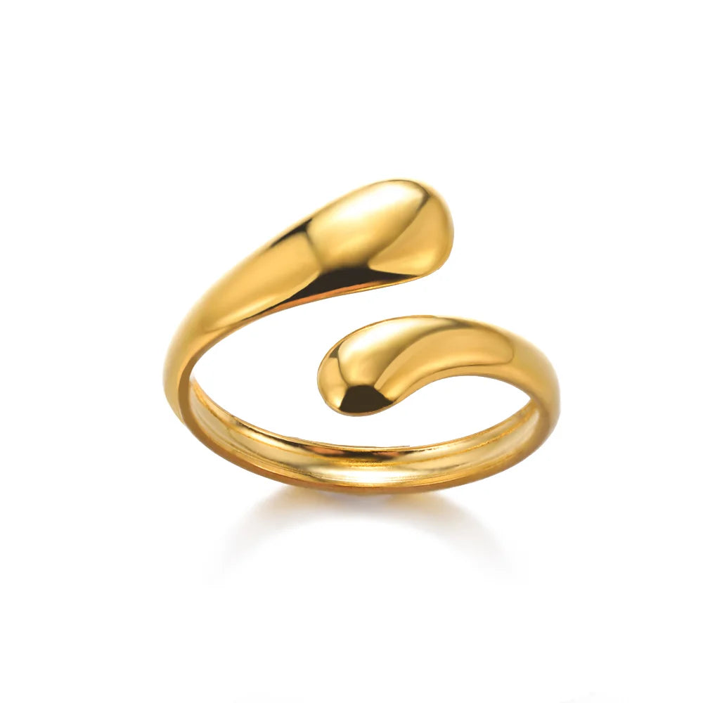 316L Edelstahlringe für Frauen Goldfarben Mehrlagiger Geometrischer Offener Ring Vintage Wasserdichter Hochzeit Ästhetischer Schmuck Geschenke