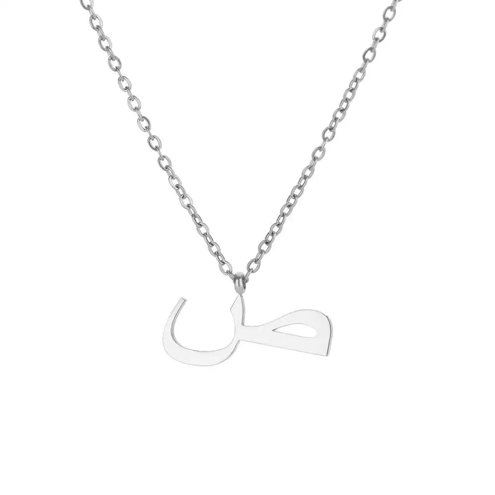 Collar con colgante de letras árabes para mujer, cadena inicial de acero inoxidable, gargantilla, collar, joyería de boda 2024, bisutería