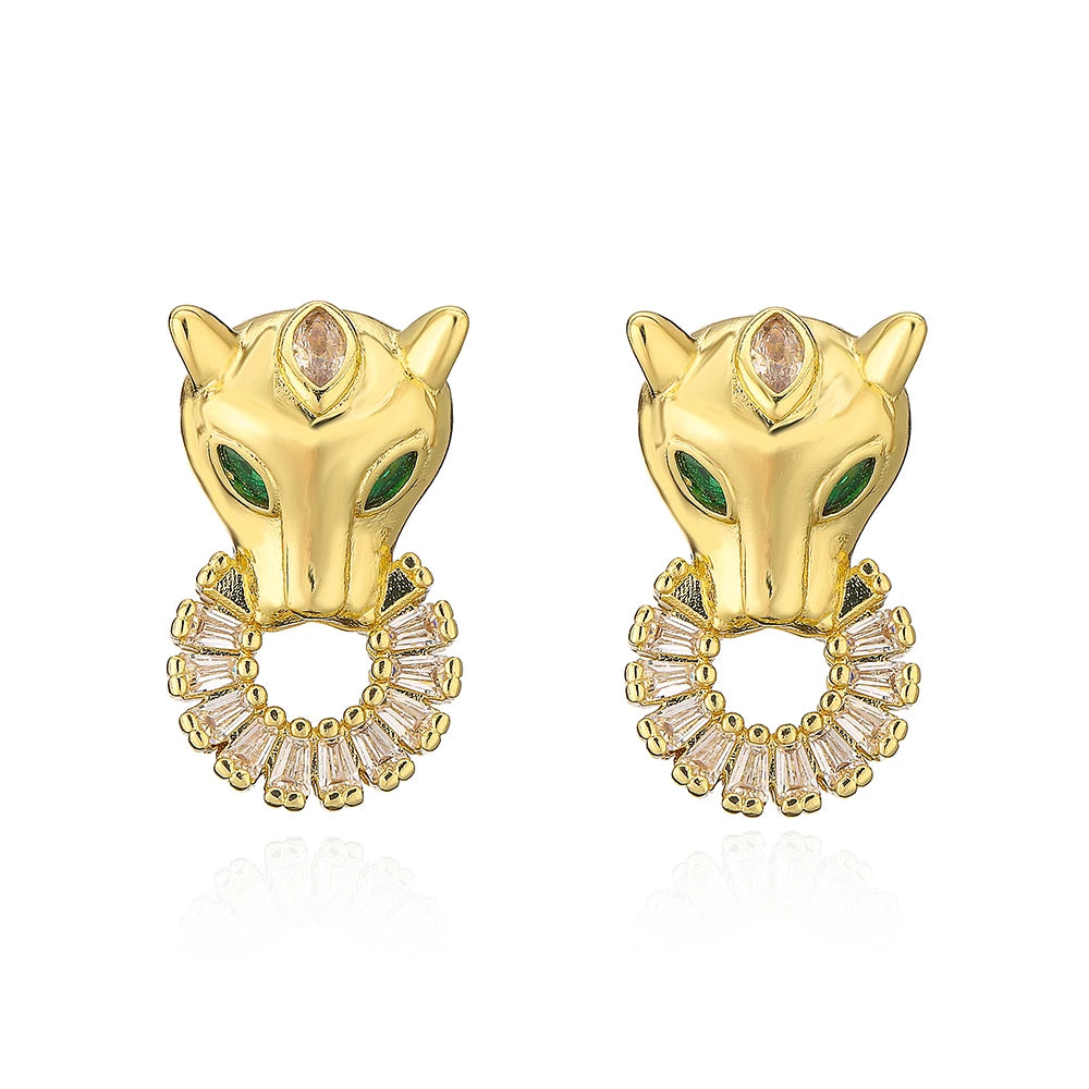 NEWBUY Mode Goldfarbe Tier Ohrhänger für Frauen Einzigartiges Design Leopard Ohrring Statement Damen Party Schmuck