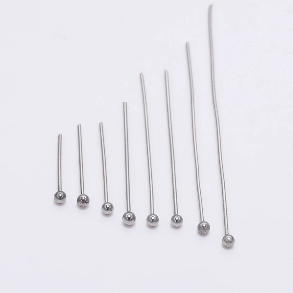 100 unidades/paquete de alfileres de cabeza de bola de acero inoxidable de 15-50 mm de color plata para hacer joyas a mano, accesorios de hallazgos de alfileres