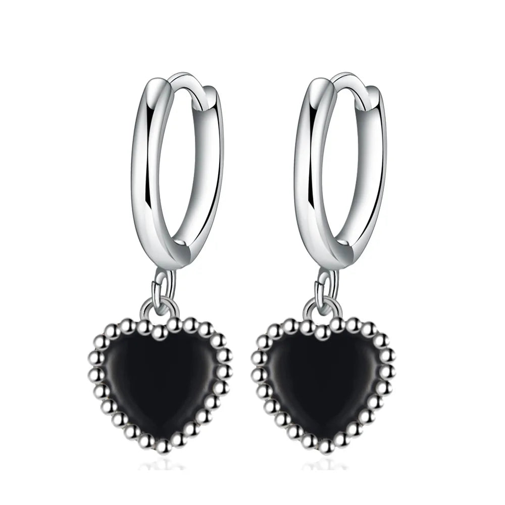 925 Sterling Silber Ohrringe mit schwarzem Herz für Damen, Hochzeit, luxuriöser, eleganter Schmuck, Accessoires, Trend 2024