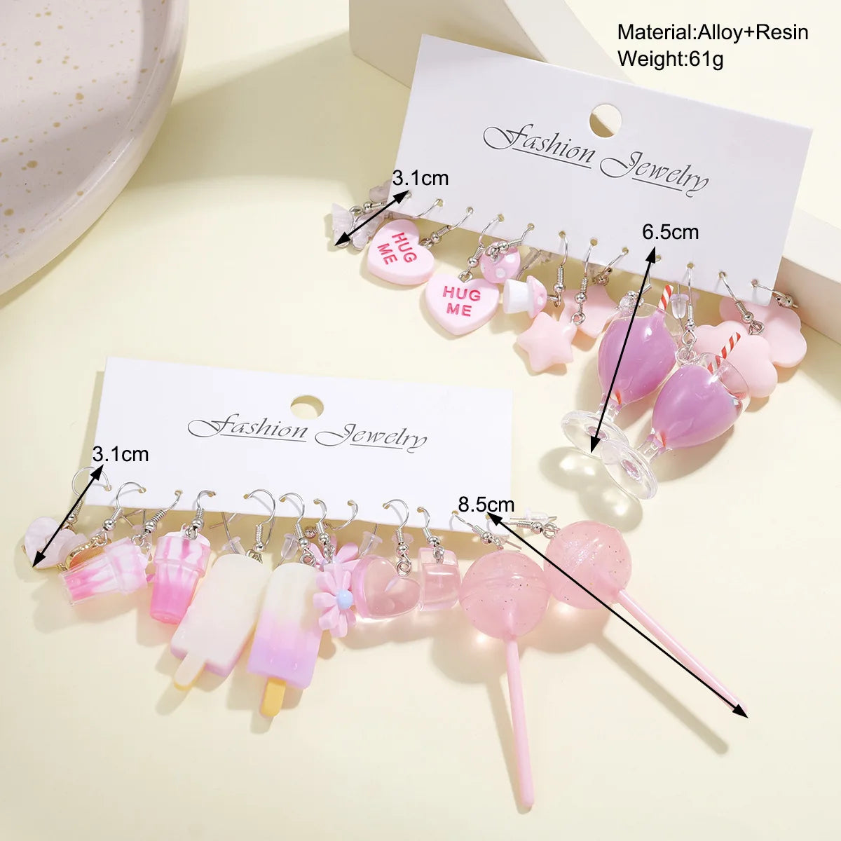 Neues Mode-Set mit niedlichen Cartoon-Ohrringen in Pink, farbenfrohe Dopamin-Acryl-Ohrringe für Damen und Mädchen, neues trendiges Schmuck-Accessoire-Geschenk