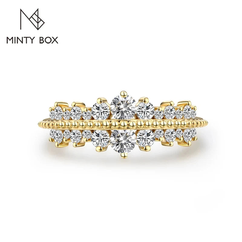 MINTYBOX S925 Sterling Silber Brillantschliff 3.0mm Moissanit Ring für Damen Gelbgold plattiert Hochzeit Verlobung Luxusgeschenk