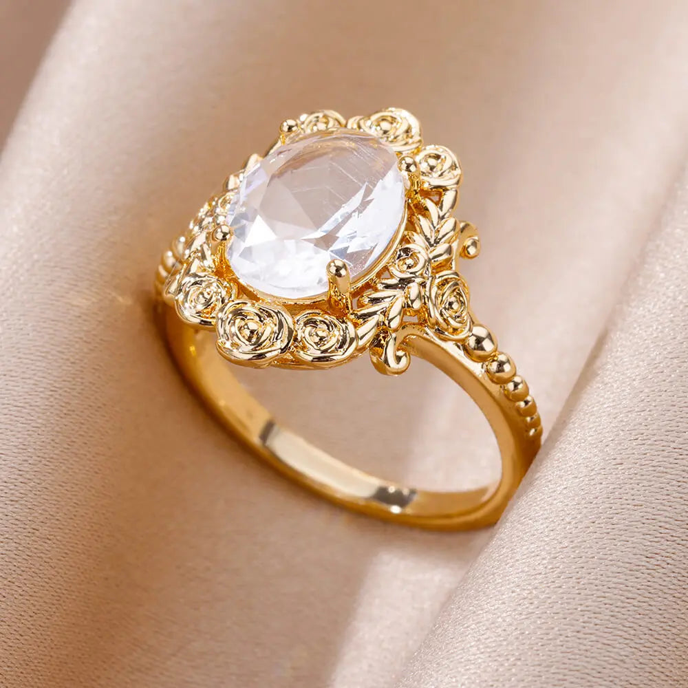 Goldfarbener Edelstahlring für Frauen Bunter Zirkonia Herz Öffnender verstellbarer Ring Modeschmuck Hochzeitsgeschenk