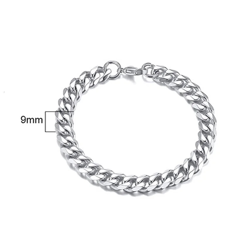 Edelstahl-Kettenarmband für Damen, 3 mm bis 9 mm, Curb Cuban Chain Armreif, Goldfarben, Unisex, stapelbarer Schmuck
