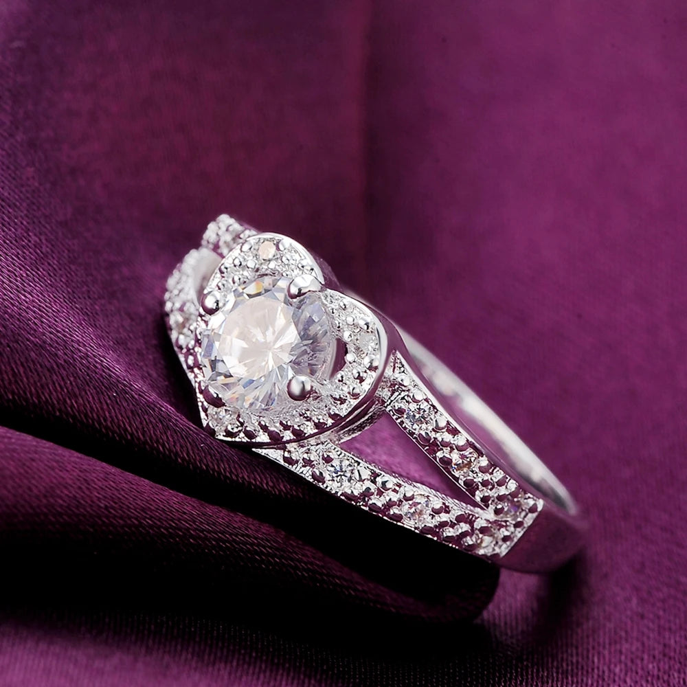 Heiß 925 Sterling Silber Kristall romantisches Herz Diamant Ringe Für Frauen Mode Party Geschenke Luxus Hochzeit Verlobung Schmuck