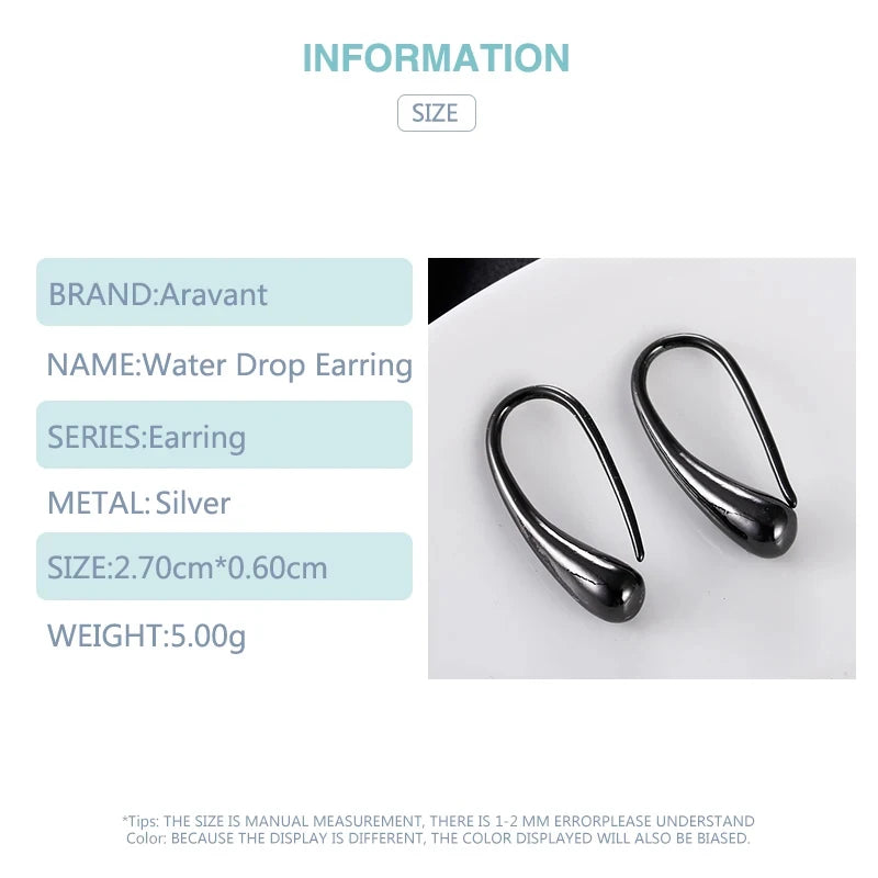 Aravant 925 Silver Earring Black Teardrop/Water Drop/Raindrop Dangle Earrings For Women Men Fashion Jewelry Gifts 4 Colors