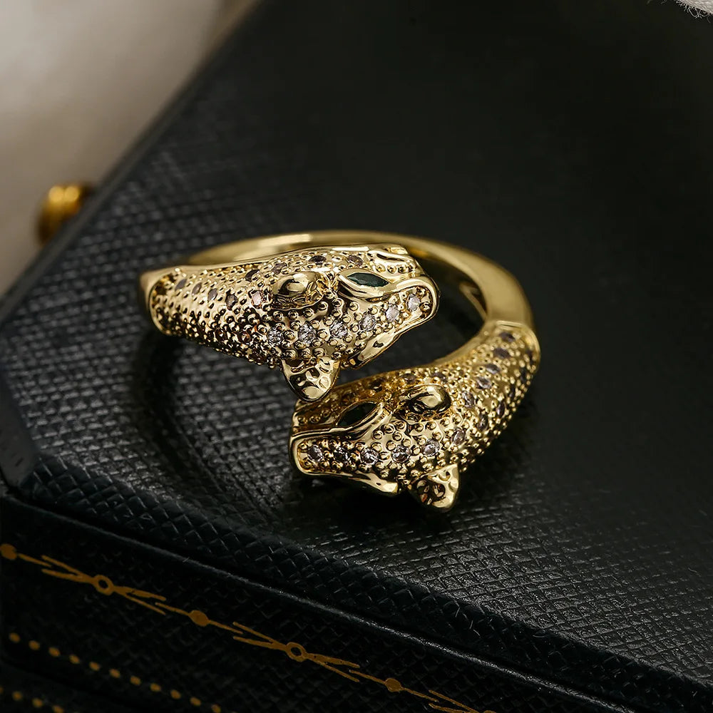NEWBUY Neue hochwertige vergoldete Zirkon-Hip-Hop-Ringe Mode zarter Leopardenring Damen Party Schmuck Accessoires