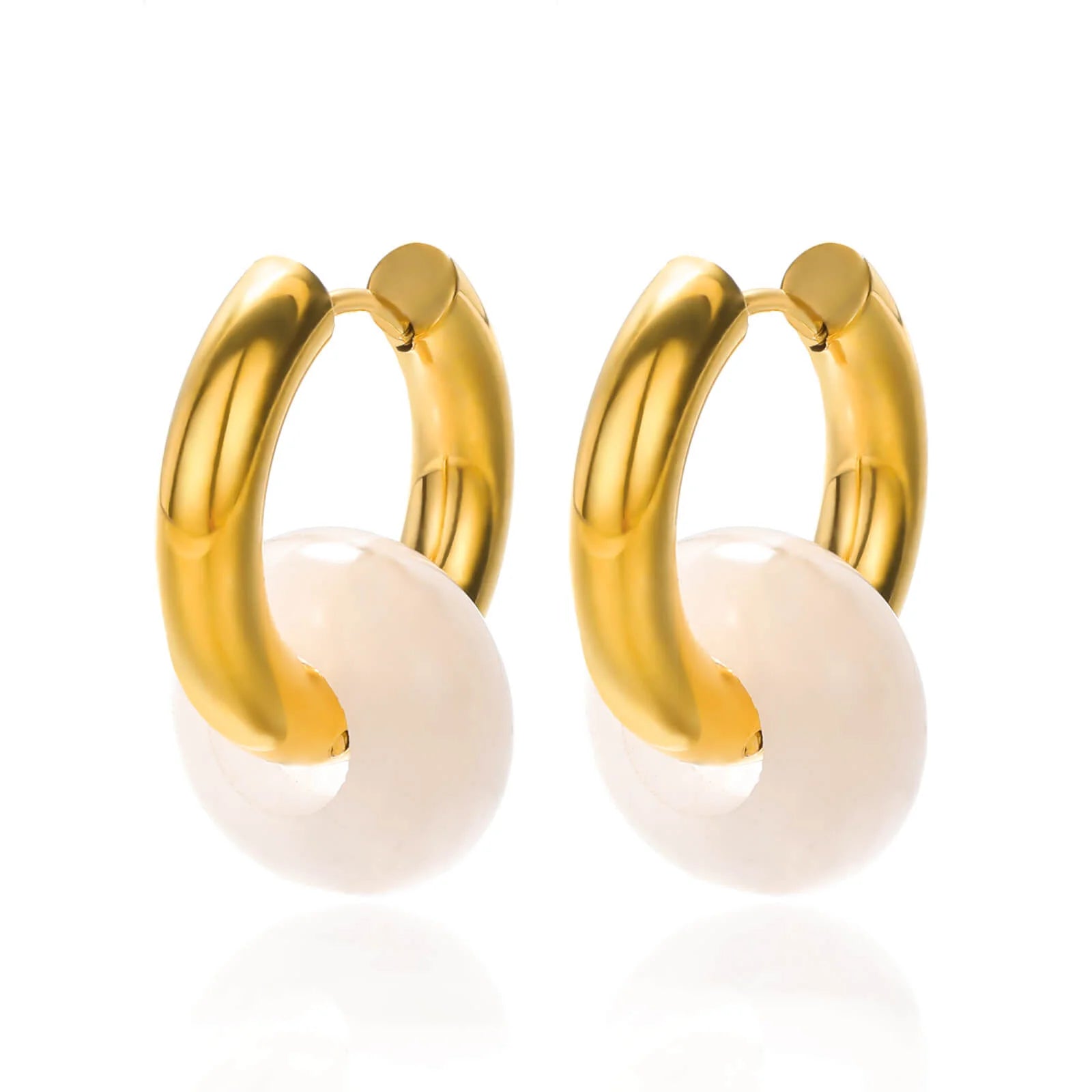 Pendientes de aro de estrella de mar de agua dulce con concha para mujer, elegantes, de acero inoxidable, color dorado, Aretes, accesorios de joyería de Navidad