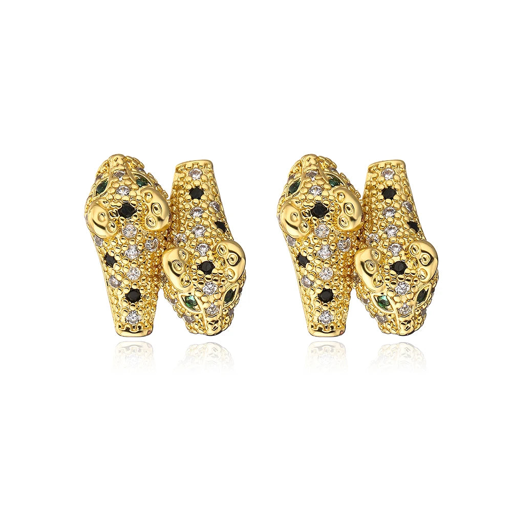 NEWBUY Mode Goldfarbe Tier Ohrhänger für Frauen Einzigartiges Design Leopard Ohrring Statement Damen Party Schmuck