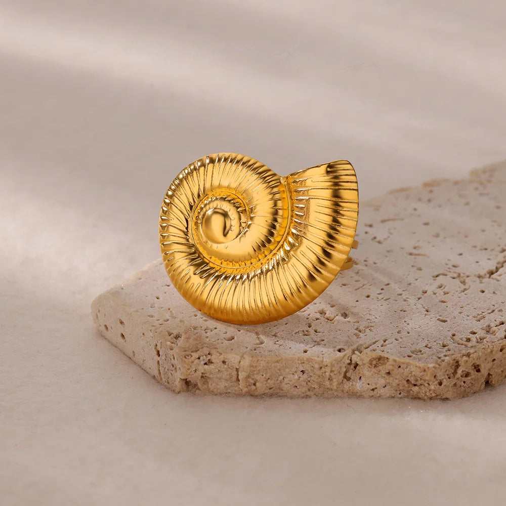 Ozean Seestern Muschel Offene Ringe Für Frauen Goldfarben Edelstahlring Sommer Strand Ästhetik Wasserdichter Schmuck Geschenk