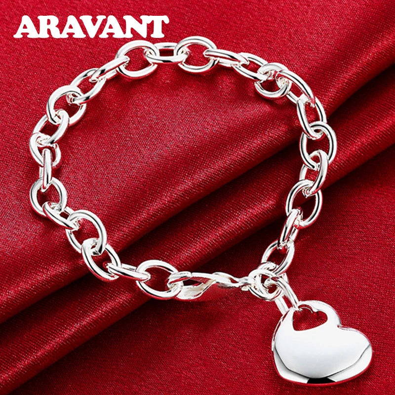 Aravant 925er Silber Brautschmuck Sets Liebe Herz Halskette Armbänder Set Für Frauen Mode Schmuck