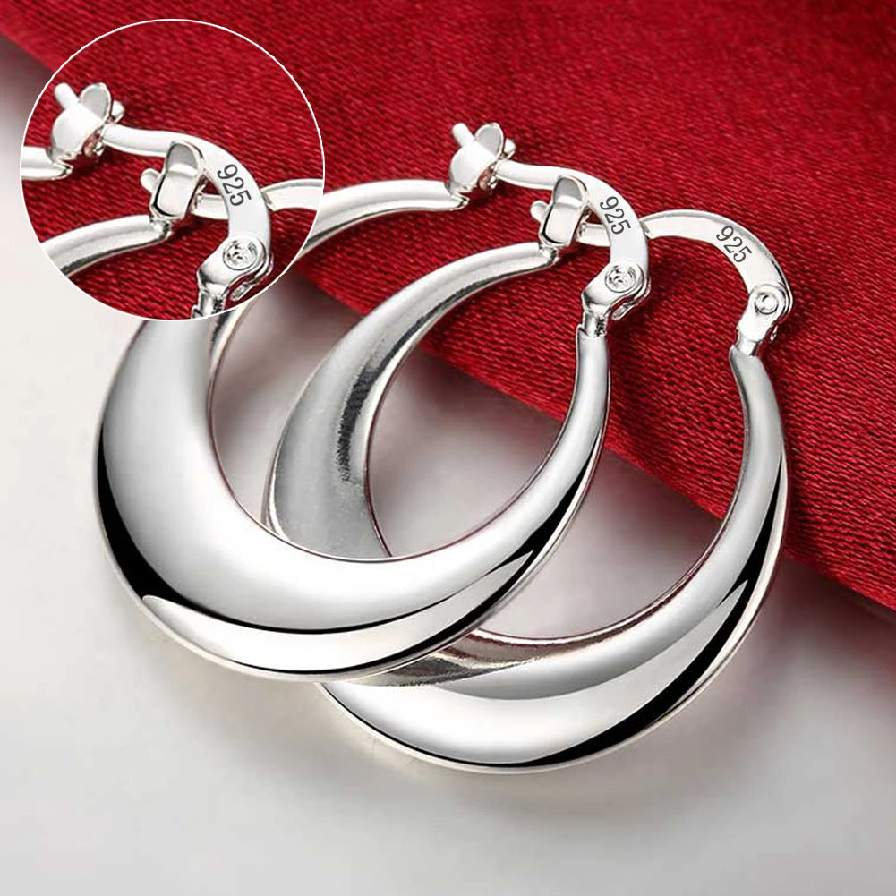 Pendientes de aro redondos simples de plata de ley 925 de alta calidad para mujer, joyería de moda para boda y compromiso
